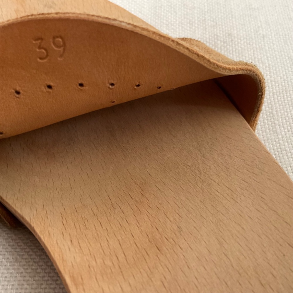 Hermes Tan Leather Slide Sandals with Wood Sole - Picture 11 of 16